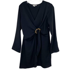 Topshop Tortoise Ring Black Mini Dress Long Sleeve Size 8